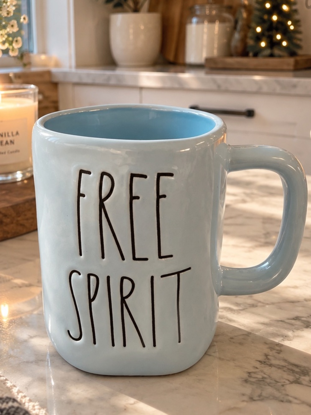 Rae Dunn Free Spirit Light Blue Ceramic Coffee Mug NWOT